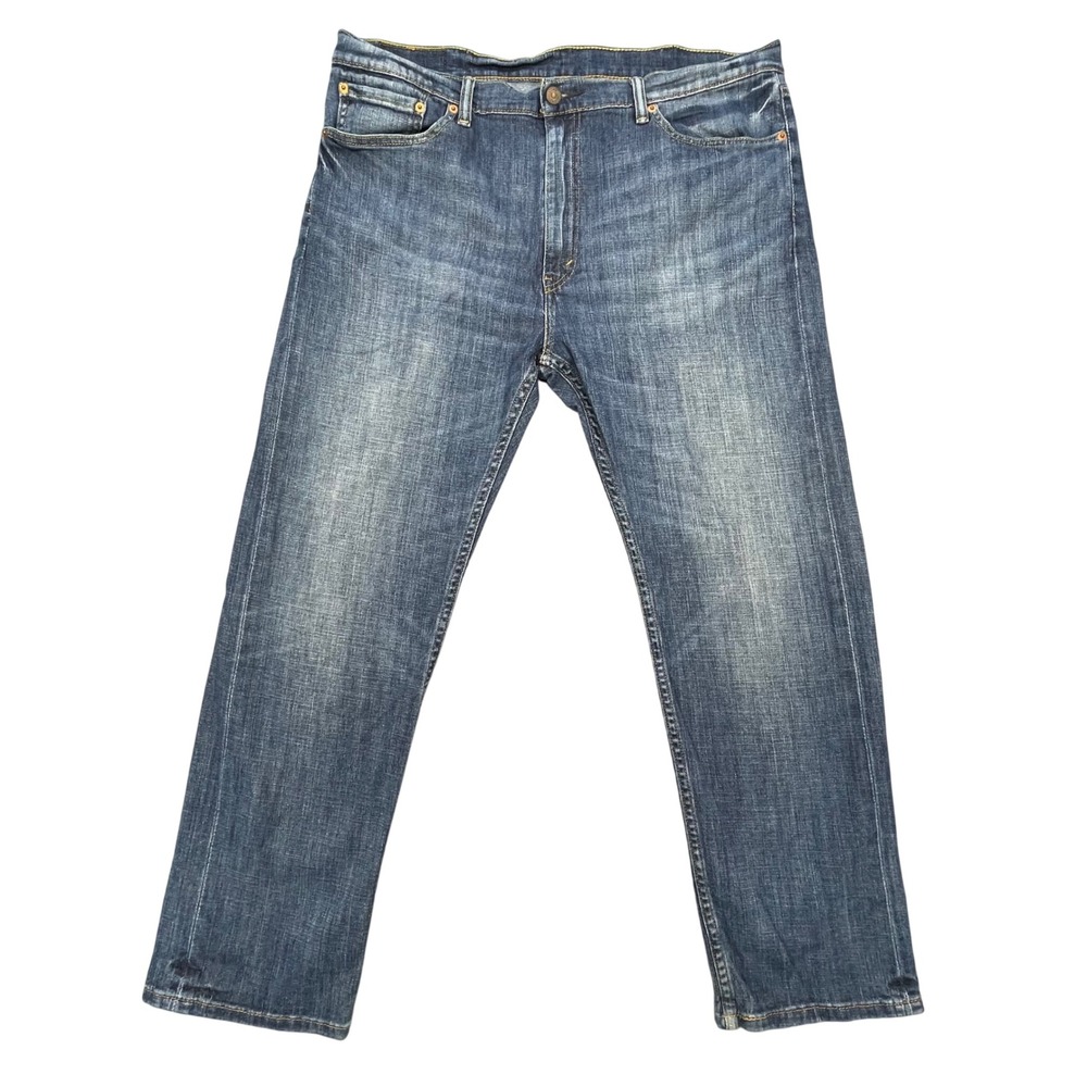 Levi's Blue 505 Regular Fit Straight Leg Whiskered Denim Jeans Mens 38x30